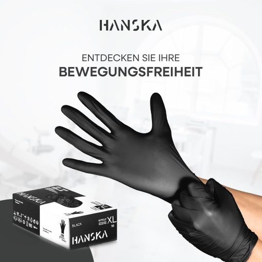 HANSKA 100 db fekete nitril eldobható kesztyű XL méret, pudramentesítve