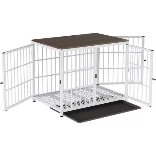 BingoPaw Fa Kutyaház kennel Asztal Funkcióval 3 Ajtós Fehér 78x56x65cm