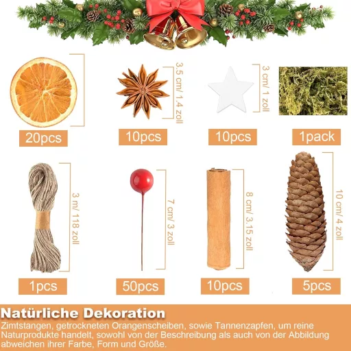 YUNSTK 107 darabos Karácsonyi Koszorú Dekoráció Szett Fenyőtobozokkal és Fűszerekkel