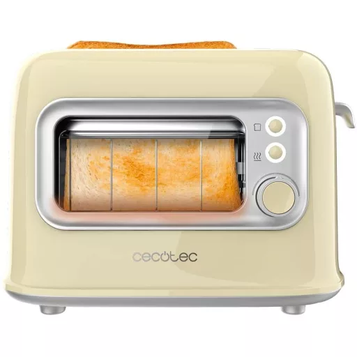 Cecotec RetroVision sárga függőleges toaster 700W, 2 extra széles nyílás, retro design