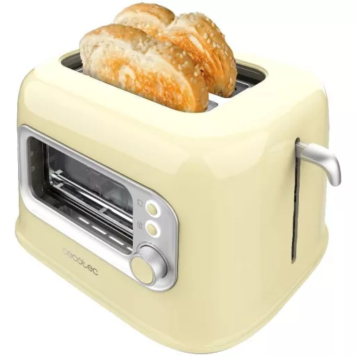 Cecotec RetroVision sárga függőleges toaster 700W, 2 extra széles nyílás, retro design