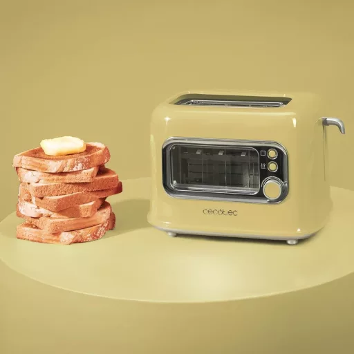Cecotec RetroVision sárga függőleges toaster 700W, 2 extra széles nyílás, retro design