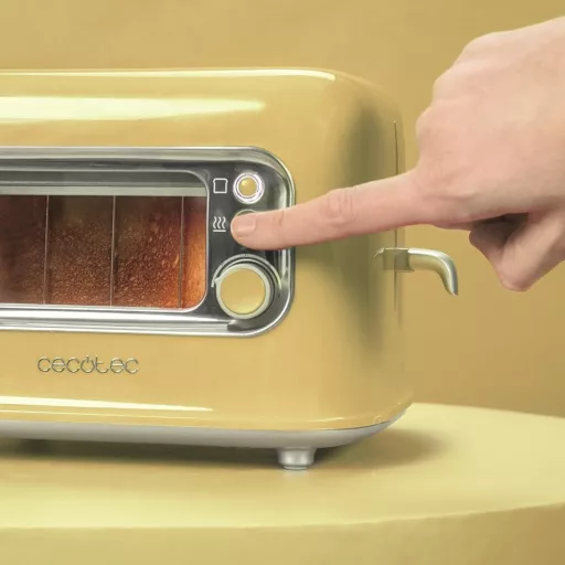 Cecotec RetroVision sárga függőleges toaster 700W, 2 extra széles nyílás, retro design