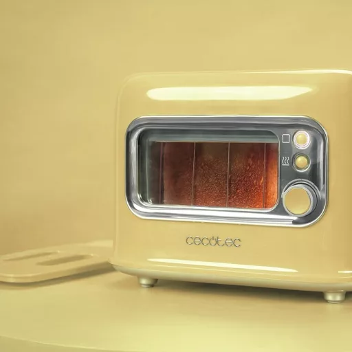 Cecotec RetroVision sárga függőleges toaster 700W, 2 extra széles nyílás, retro design