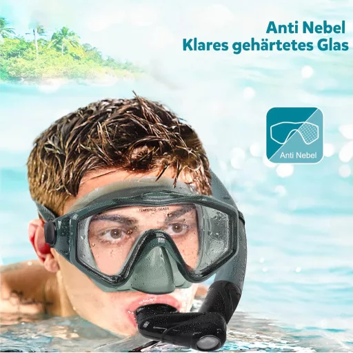Set snorkeling KUYOU cu mască și tub uscat, anti-infiltrare, anti-aburire pentru scufundări