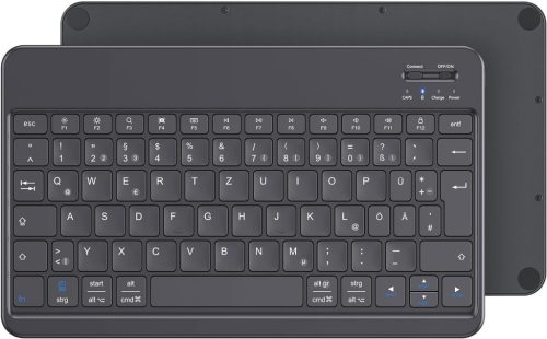 Tastatură Bluetooth Emetok QWERTZ Germană pentru iPad/iPhone/Android, cu Taste Mai Mari, Reîncărcabilă, Ultra-subțire, Neagră