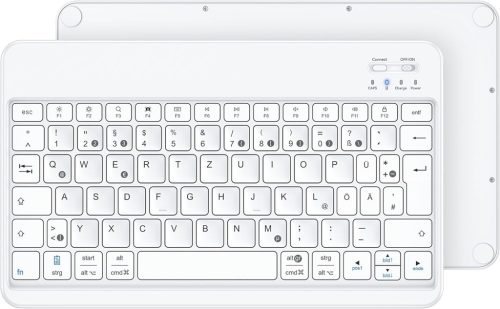 Tastatură Bluetooth QWERTZ Germană Emetok pentru iPad/iPhone/Samsung/Dispozitive Android - Ultra-subțire, Reîncărcabilă, Wireless, Albă