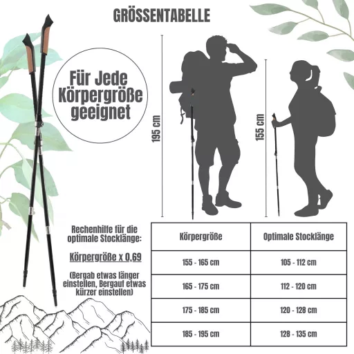 Muawo Összecsukható Nordic Walking Bot 105-135 cm Teleszkopos Szénszálas