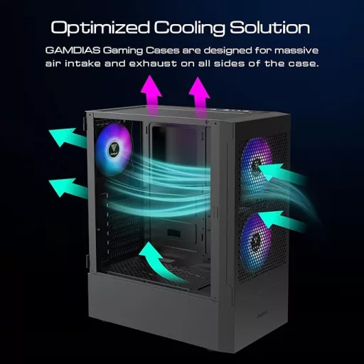 Carcasă PC gaming GAMDIAS TALOS albă, EATX, 3 ventilatoare ARGB, sticlă securizată, Type-C