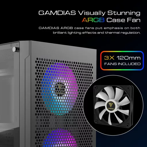 GAMDIAS TALOS E3 Mesh kućište za igraće računalo s kaljenim staklom i ARGB ventilatorima