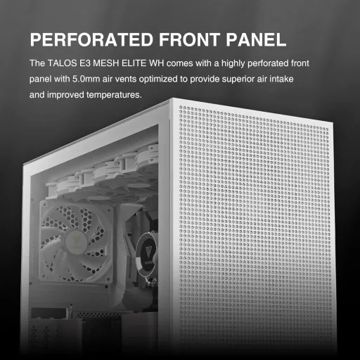 Carcasă PC gaming GAMDIAS TALOS albă, EATX, 3 ventilatoare ARGB, sticlă securizată, Type-C