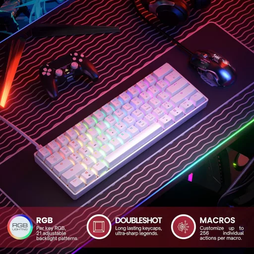 GK61 61 Gombos Mechanikus Gaming Billentyűzet RGB LED Háttérvilágítással