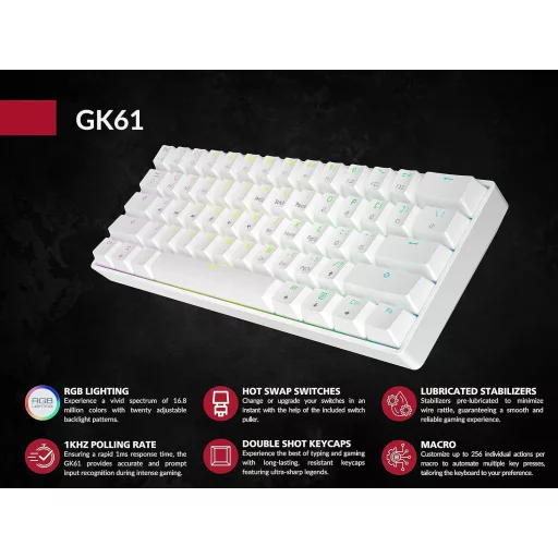 GK61 61 Gombos Mechanikus Gaming Billentyűzet RGB LED Háttérvilágítással