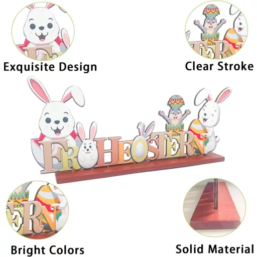 KEELYY Húsvéti Fa Dekoráció Felirattal - Asztali Nyuszis Kellék Boldog Húsvét Felirattal - Tavaszi Ünnepi Dísz Állítható