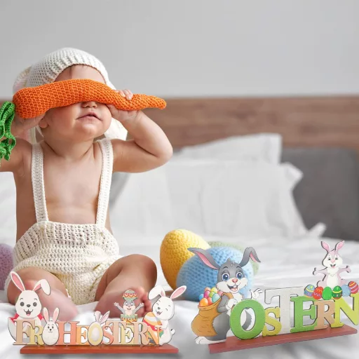 KEELYY Húsvéti Fa Dekoráció Felirattal - Asztali Nyuszis Kellék Boldog Húsvét Felirattal - Tavaszi Ünnepi Dísz Állítható