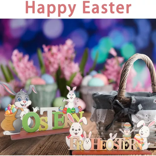 KEELYY Húsvéti Fa Dekoráció Felirattal - Asztali Nyuszis Kellék Boldog Húsvét Felirattal - Tavaszi Ünnepi Dísz Állítható