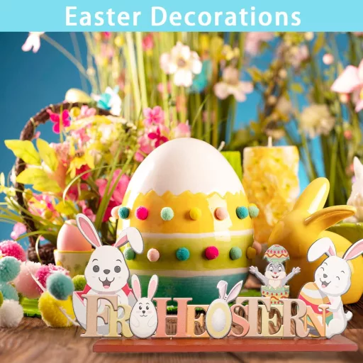 KEELYY Decoratiune de Paște pentru Pom cu Inscripție - Suport de Masă cu Iepuraș și Inscripția Paște Fericit - Ornament Festiv de Primăvară Ajustabil