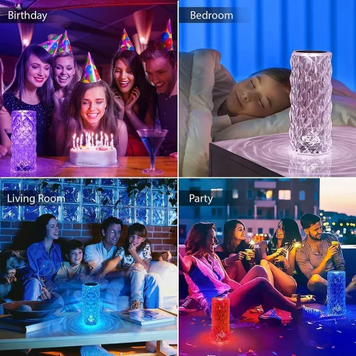 Lampă de masă LED cristal Sunshine Smile, 16 culori, control tactil, lumină de noapte