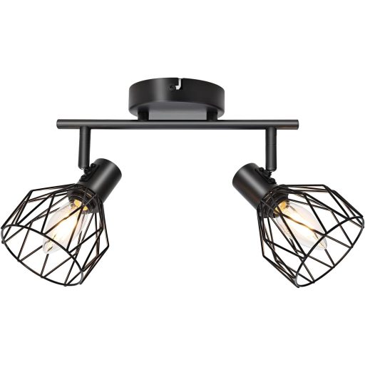 Spot LED de plafon, negru, KYOTECH, cu 2 becuri E14, rotativ 350°.