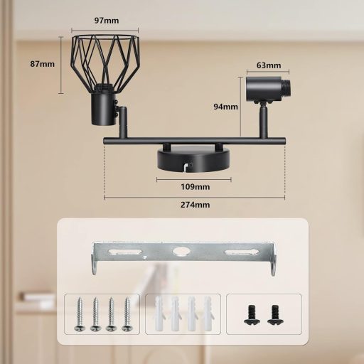 KYOTECH fekete 2-izzós E14 forgatható mennyezeti spotlámpa 350° elforgatható