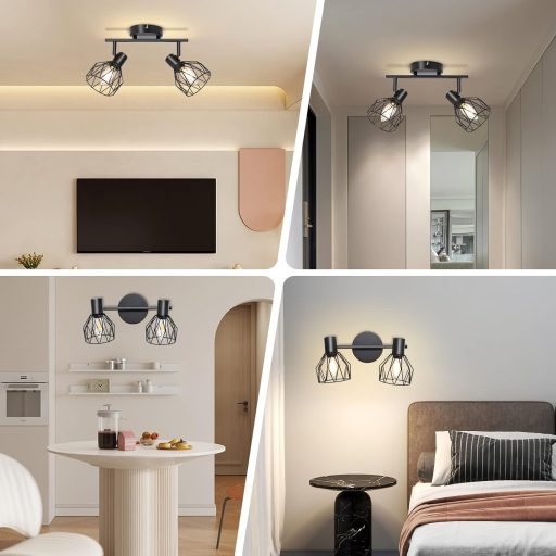 Spot LED de plafon, negru, KYOTECH, cu 2 becuri E14, rotativ 350°.