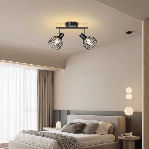 Spot LED de plafon, negru, KYOTECH, cu 2 becuri E14, rotativ 350°.