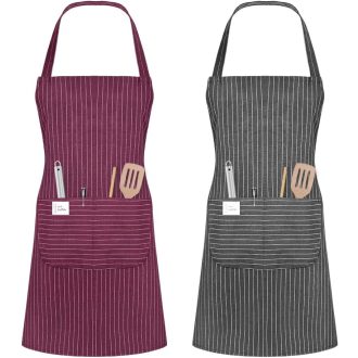   Vicloon konyhai kötény 2 darab zsebekkel, mosható, szürke és bordó