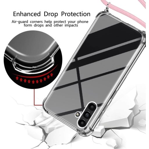 TTSWJBD Samsung Galaxy A34 5G Átlátszó Szilikon Tok Nyakpánttal - Rózsaszín Telefontok Levehető Zsinórral és Képernyővédővel