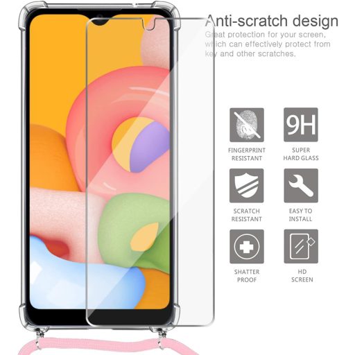 TTSWJBD Priehľadný silikónový obal s popruhom na krk pre Samsung Galaxy A34 5G - Ružový kryt na telefón s odnímateľnou šnúrkou a ochranou displeja