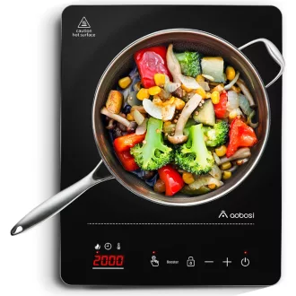   AAOBOSI Indukciós Főzőlap 2000W Hordozható Egytűzhelyes Érintőképernyős 20 Teljesítményszint LED Kijelző Timer Ezüst