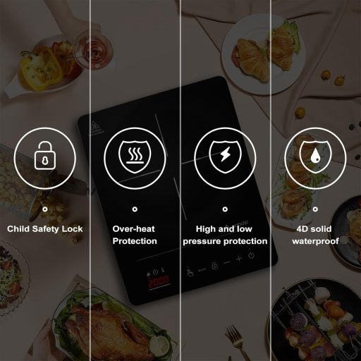 AAOBOSI Indukciós Főzőlap 2000W Hordozható Egytűzhelyes Érintőképernyős 20 Teljesítményszint LED Kijelző Timer Ezüst
