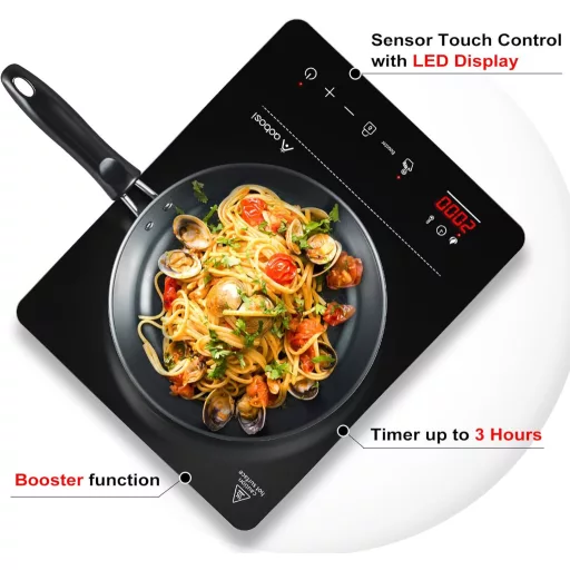 AAOBOSI Indukciós Főzőlap 2000W Hordozható Egytűzhelyes Érintőképernyős 20 Teljesítményszint LED Kijelző Timer Ezüst