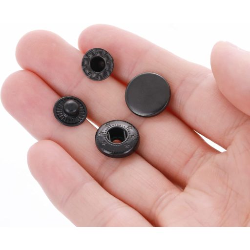 Yolev 12 szett nyomógomb készlet fogóval, 15 mm bőr nyomógomb, 4 szerelőeszköz, fekete