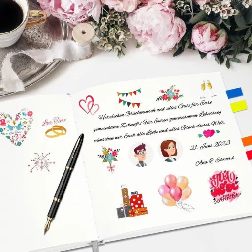 Vjenčani album gostiju s uzorkom vijenca, 165 naljepnica i 100 stranica