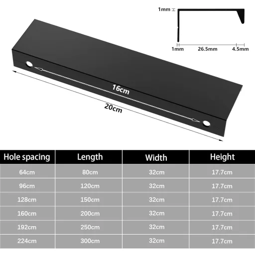 flintronic 10 db Rejtett Bútor Fogantyú 200 mm Lyukközépség Fekete Szekrény Konyha Hálószoba