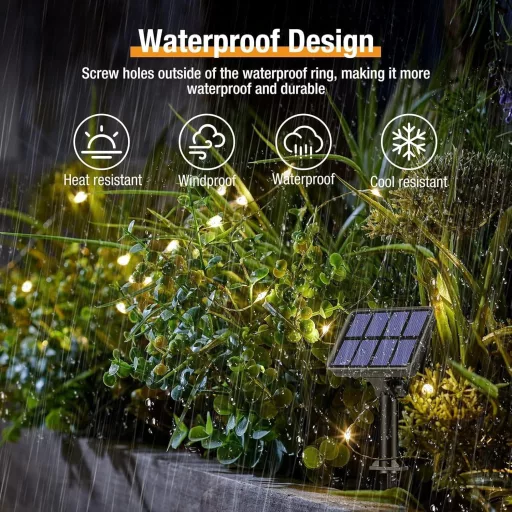 btfarm Napelemes Kerti Fényfüzér 2x15m 150 LED - Kültéri Vízálló IP65 Rézhuzalos Világítás 8 Üzemmóddal Kerthez, Teraszhoz, Fákhoz