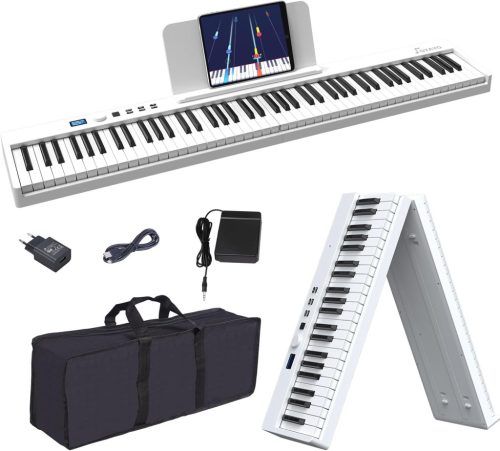 OYAYO 88 Billentyűs Összecsukható Digitális Zongora LCD Kijelzővel - Félig Súlyozott Billentyűk, Bluetooth MIDI, Hordtáskával, Gyerekeknek