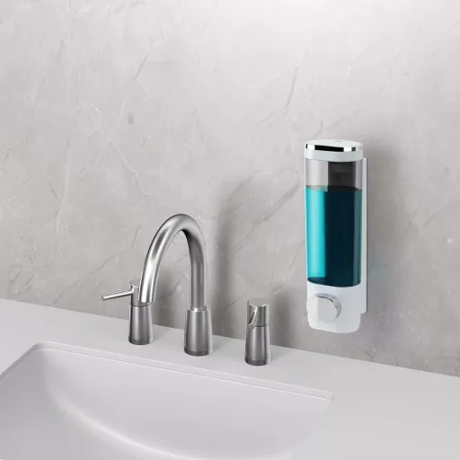 Dozator de perete goldenwarm 300ml - Dozator de săpun din plastic alb-negru pentru baie și bucătărie - Montare fără găurire pentru șampon și gel de duș