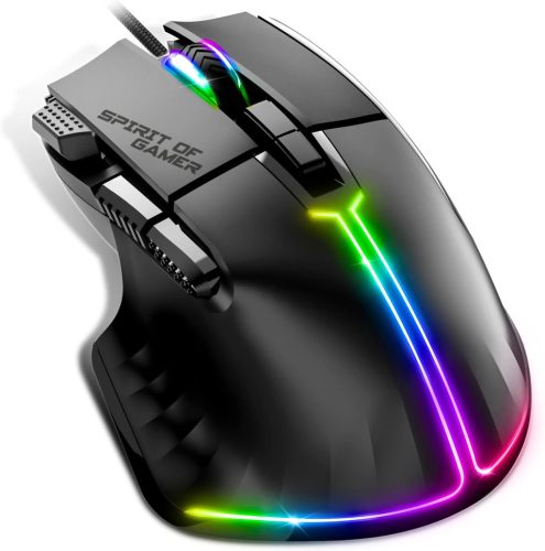 Mouse de gaming SPIRIT OF GAMER PRO M5 RGB, 12800 DPI, 8 Butoane Programabile, Funcție Foc Rapid, 13 Efecte de Iluminare RGB, Ergonomic