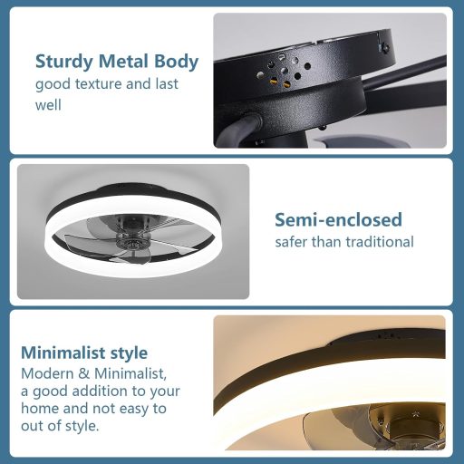 MOSSCO LED Mennyezeti Ventilátor Távirányítóval, Dimmelhető, 3 Szín, 6 Fokozat, 50cm