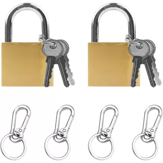   Lacăt SEMINISMAR 32mm cu 2 Chei, Set Breloc cu Carabină din Oțel Inoxidabil