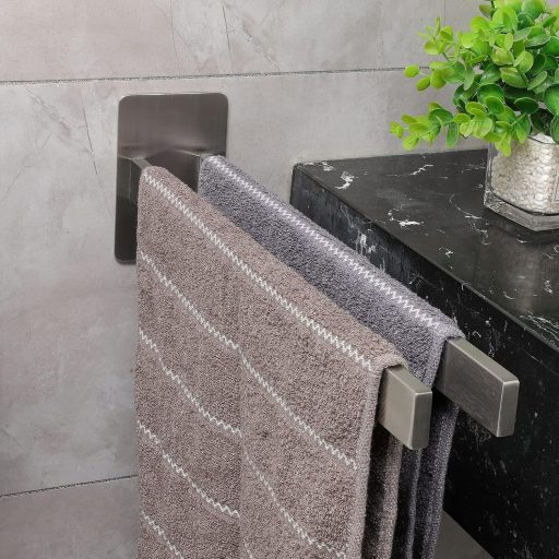 Qiannhee Samoljepljivi Zidni Držač Ručnika 40cm Nehrđajući Čelik Dupli Crni