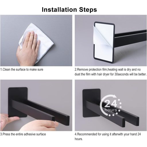 Qiannhee Öntapadós Fali Törülközőtartó 40cm Rozsdamentes Acél Dupla Fekete