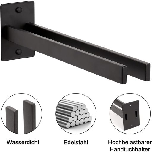 Suport autoadeziv pentru prosoape Qiannhee, 40 cm, dublu, din oțel inoxidabil, negru