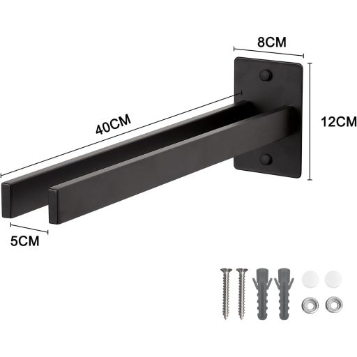 Suport autoadeziv pentru prosoape Qiannhee, 40 cm, dublu, din oțel inoxidabil, negru