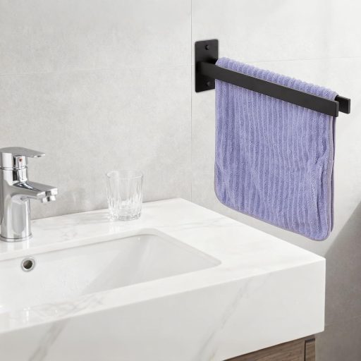 Suport autoadeziv pentru prosoape Qiannhee, 40 cm, dublu, din oțel inoxidabil, negru