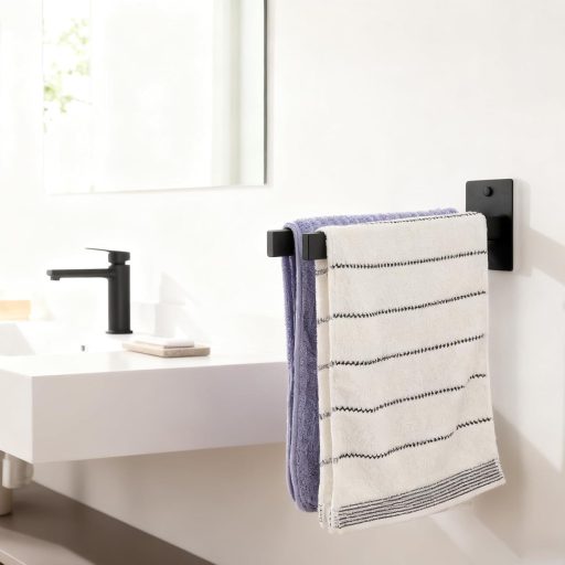 Suport autoadeziv pentru prosoape Qiannhee, 40 cm, dublu, din oțel inoxidabil, negru