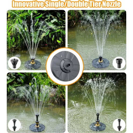 Fântână arteziană de iaz SZMP cu iluminare LED 6W - 4 jeturi de apă reglabile, cablu de 10m, pompă plutitoare pentru iaz, piscină