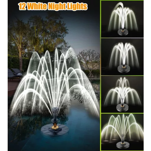 Fântână arteziană de iaz SZMP cu iluminare LED 6W - 4 jeturi de apă reglabile, cablu de 10m, pompă plutitoare pentru iaz, piscină