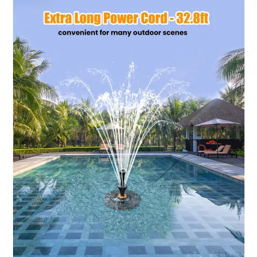 Fântână arteziană de iaz SZMP cu iluminare LED 6W - 4 jeturi de apă reglabile, cablu de 10m, pompă plutitoare pentru iaz, piscină